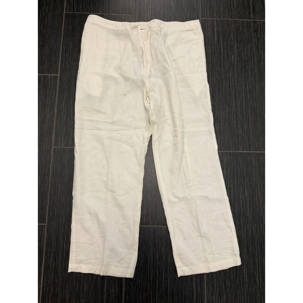 Nautica Explorer Vintage 100% Linen Pants Sz L Loose Fit Drawstring Coastal